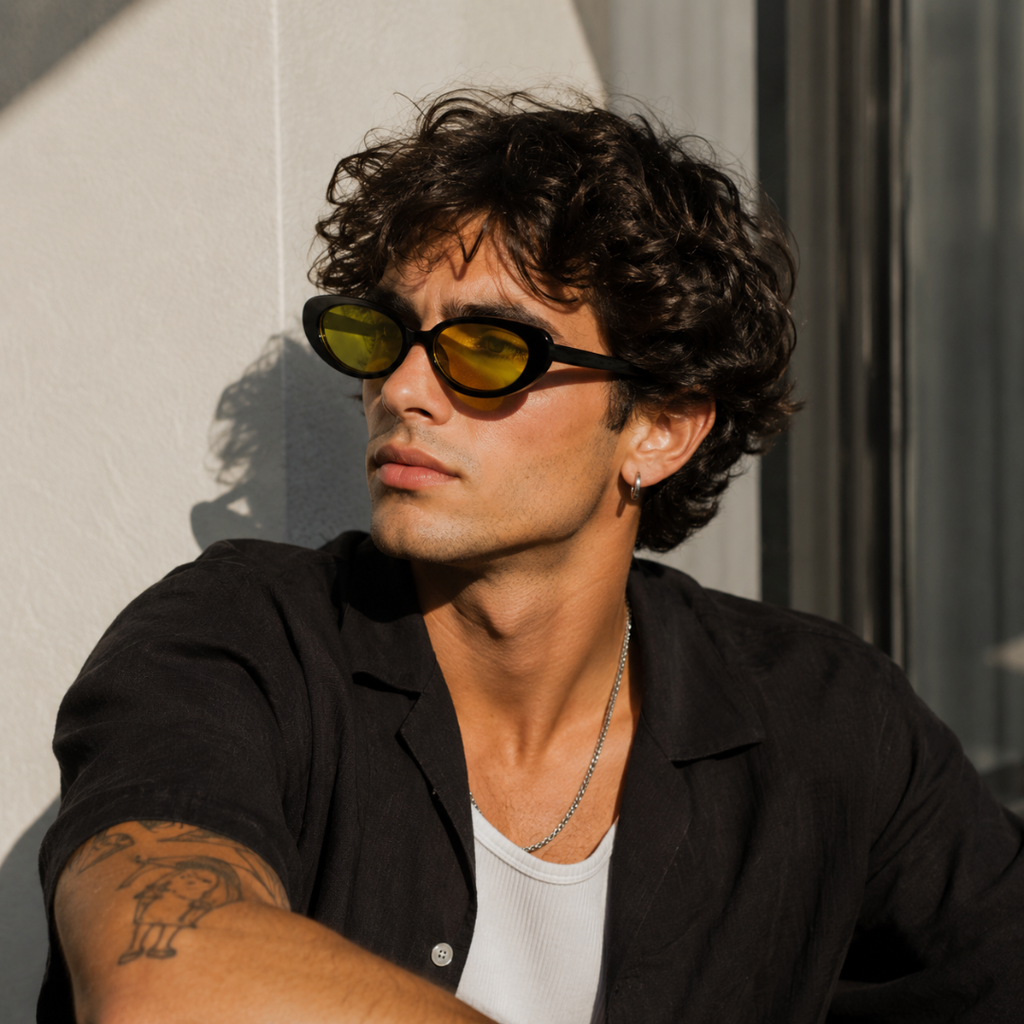 Black Yellow Oval Trendy Sunglasses for Men and Women