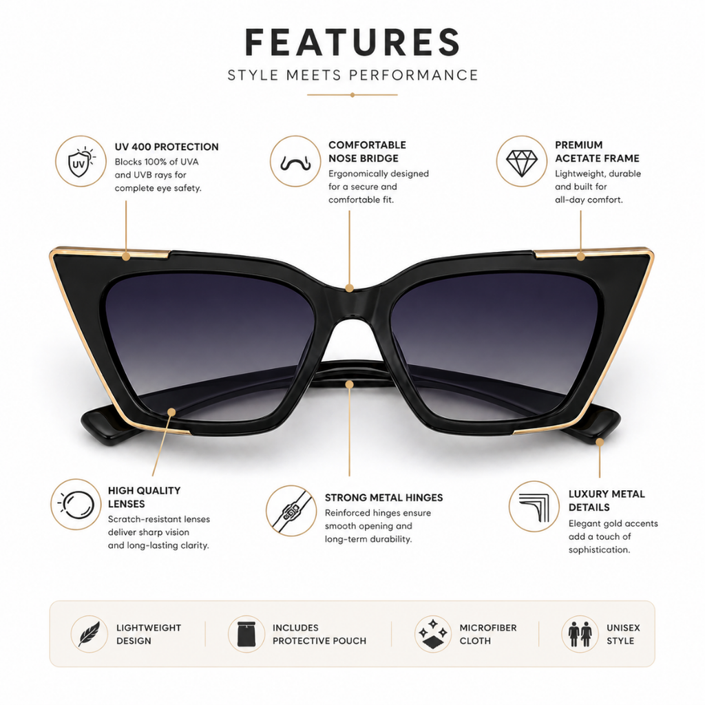 Black Cat-Eye Funky Sunglasses for Women