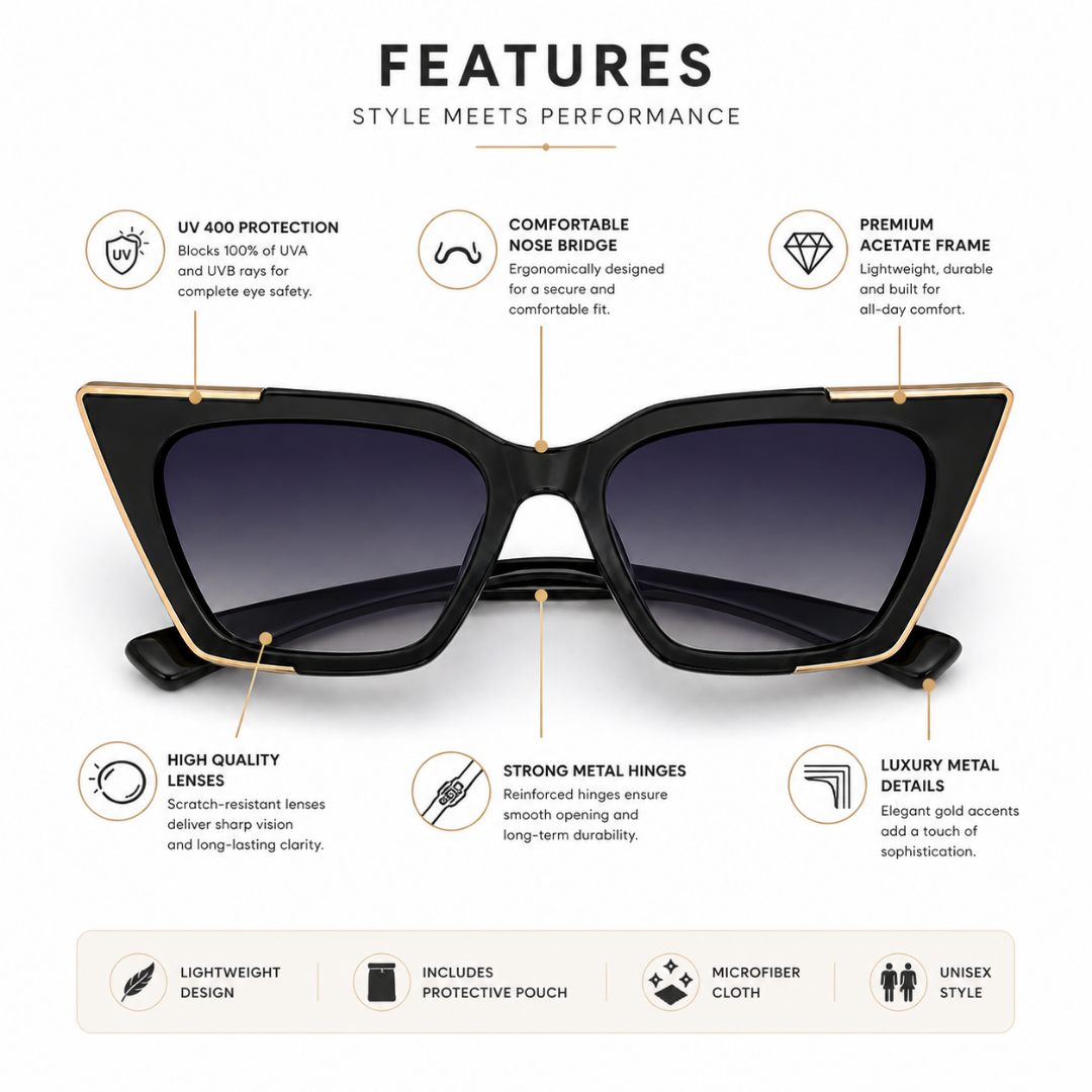 Black Cat-Eye Funky Sunglasses for Women