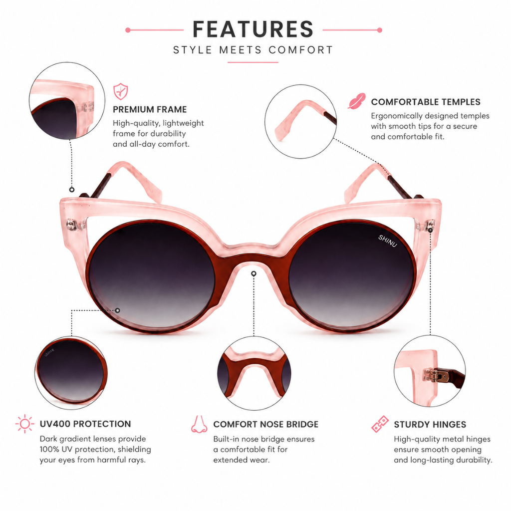 Blush Eclipse Round Cat-Eye Sunglasses for Women | Premium Fashion Eyewear