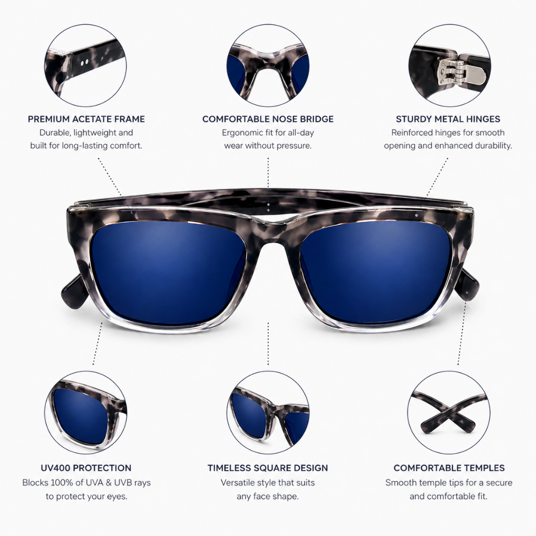Blue Leopard Square Trendy Sunglasses for Men and women