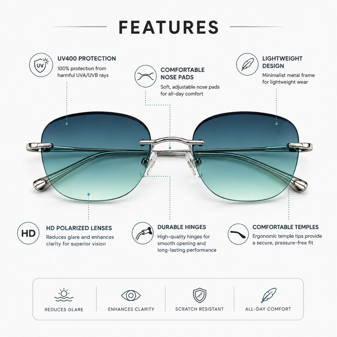 Azure Edge Rimless Sunglasses Unisex