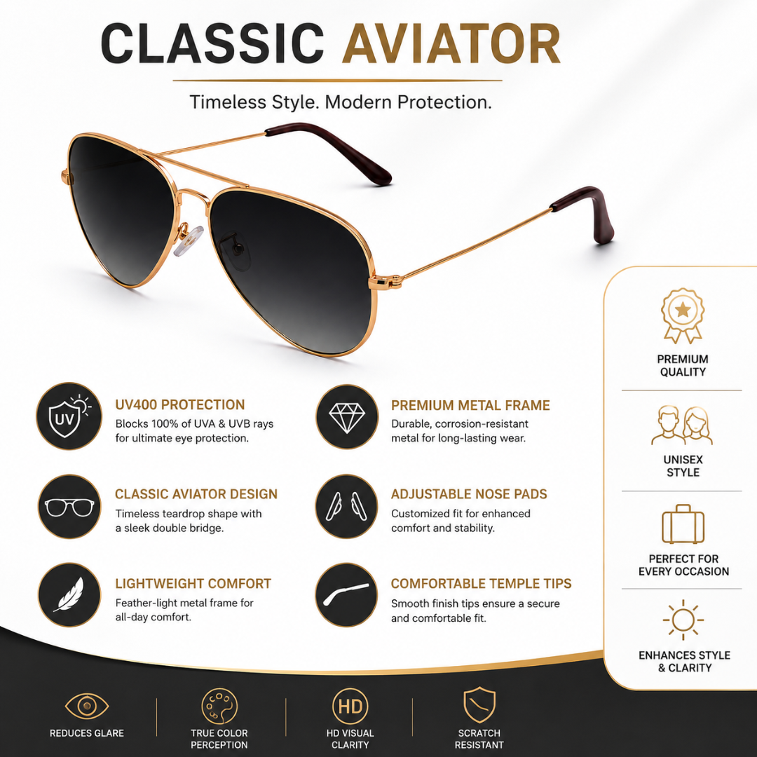 Black Aviator Classic UV Protection Sunglasses for Men