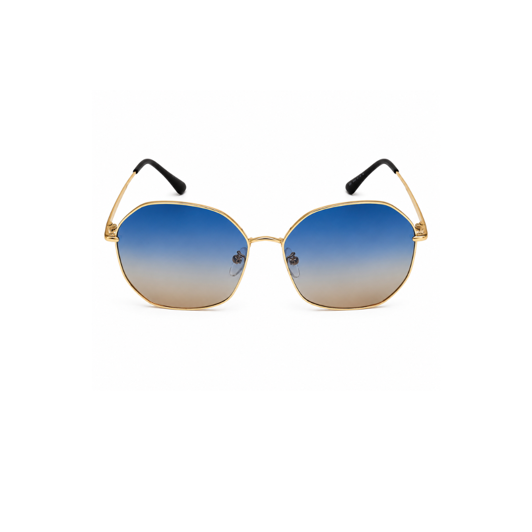 Blue Brown Hexagon Classic UV Protection Sunglasses for Men and Women