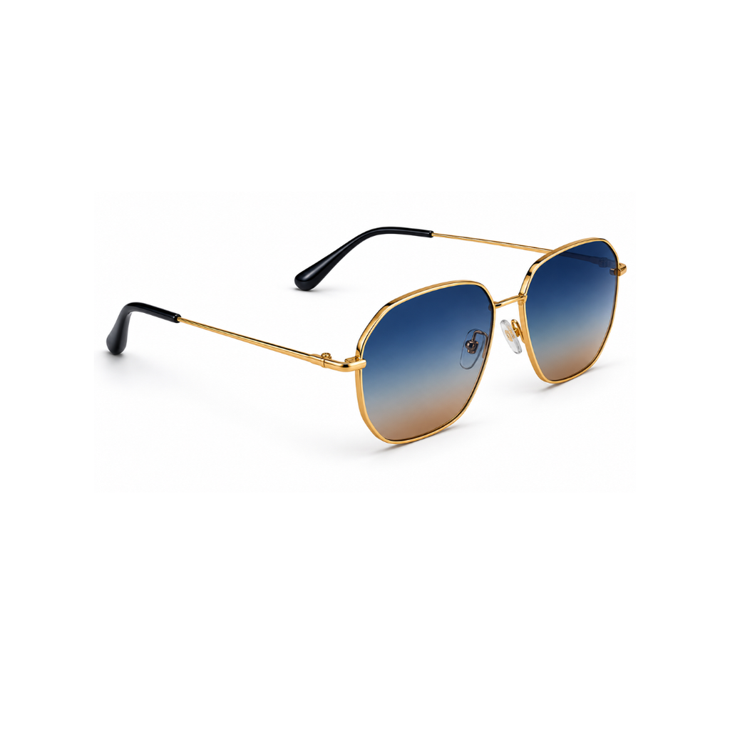 Blue Brown Hexagon Classic UV Protection Sunglasses for Men and Women