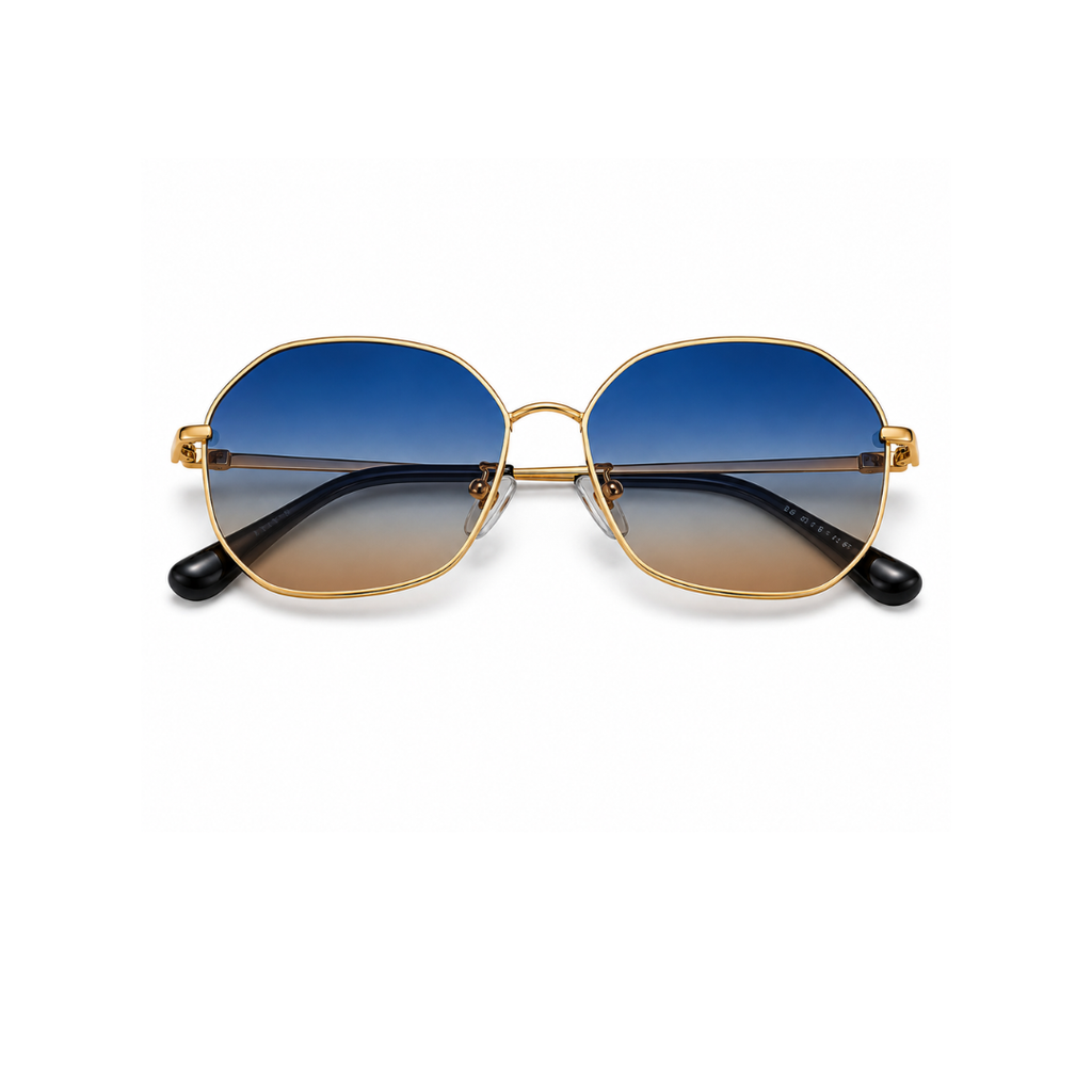 Blue Brown Hexagon Classic UV Protection Sunglasses for Men and Women