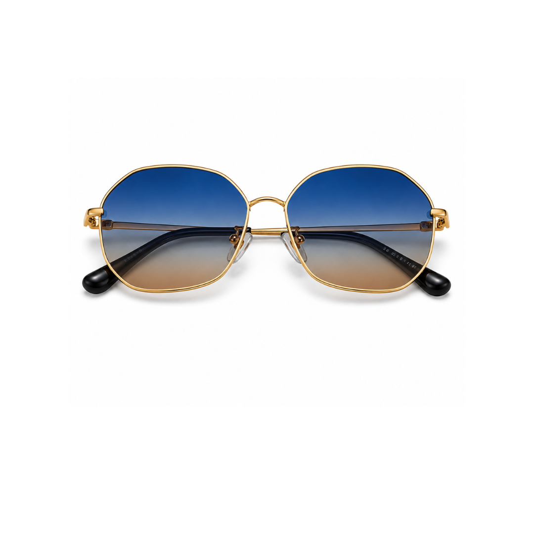 Blue Brown Hexagon Classic UV Protection Sunglasses for Men and Women