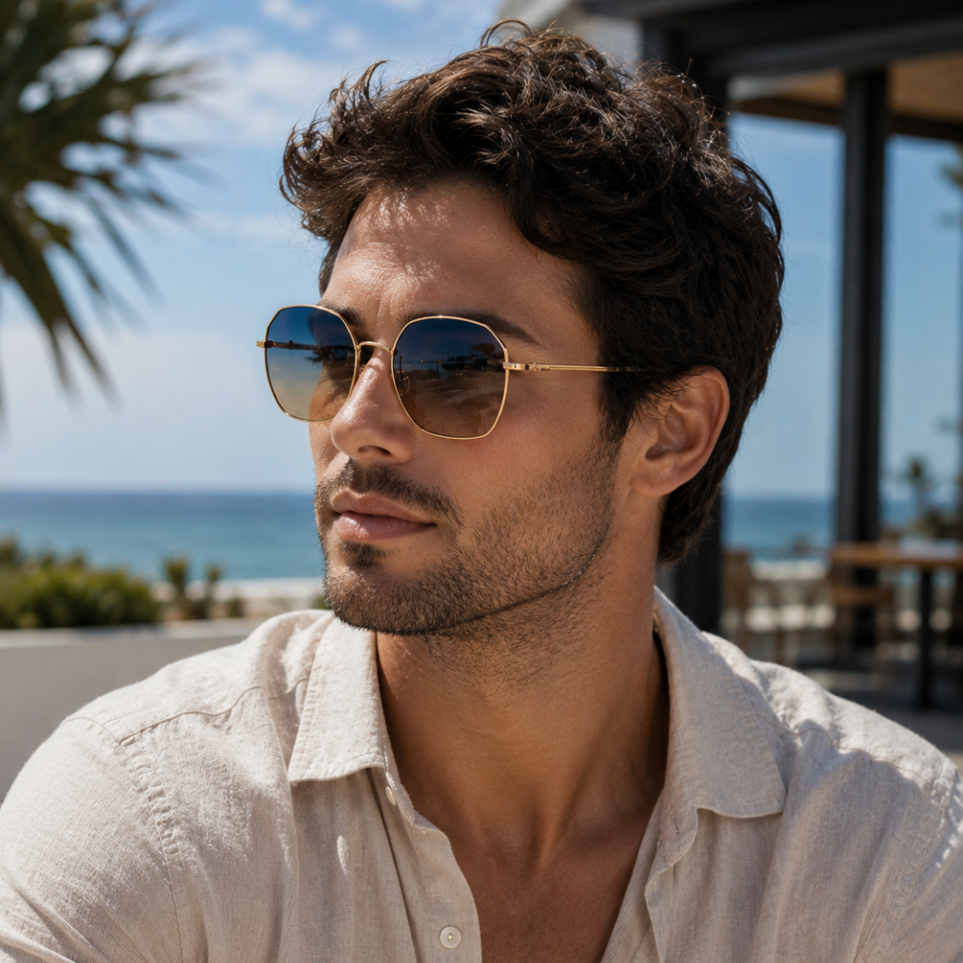 Blue Brown Hexagon Classic UV Protection Sunglasses for Men and Women