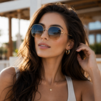 Blue Brown Hexagon Classic UV Protection Sunglasses for Men and Women
