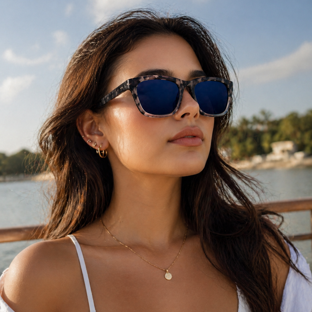 Blue Leopard Square Trendy Sunglasses for Men and women