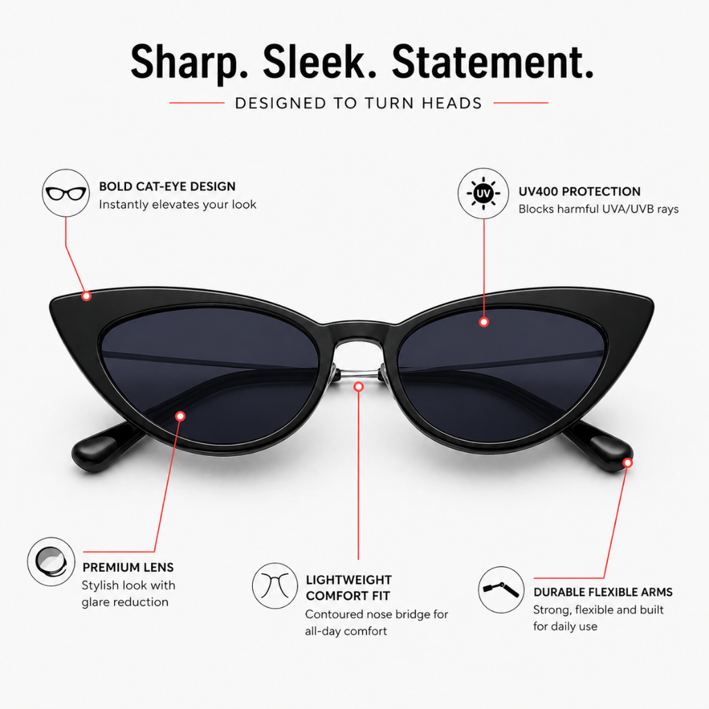 Black Cat Eye Funky Sunglasses for Women