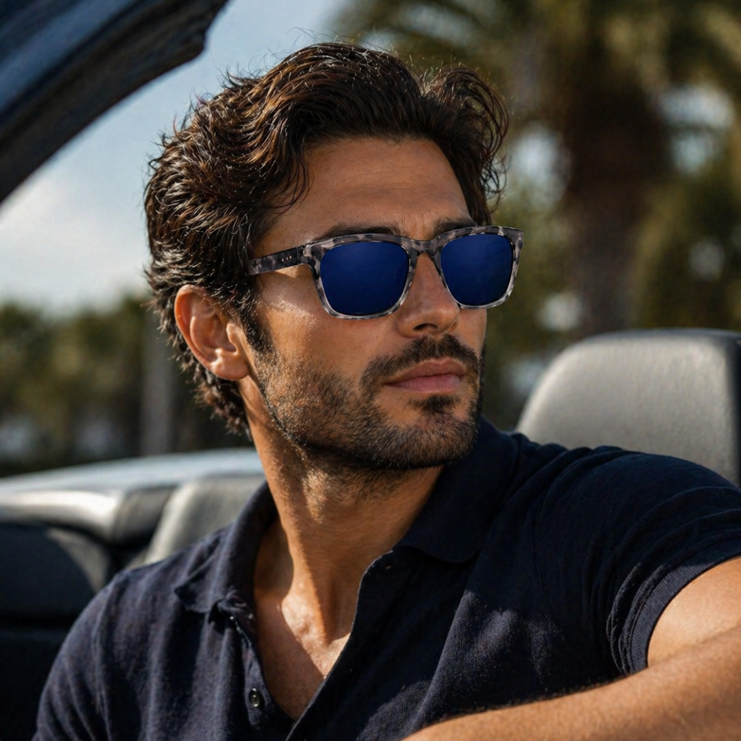 Blue Leopard Square Trendy Sunglasses for Men and women