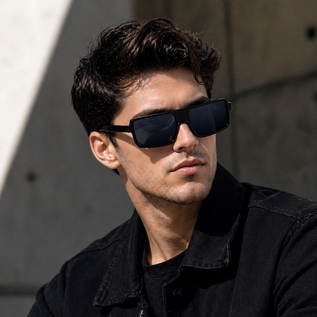 Black Rectangle Trendy Sunglasses for Men
