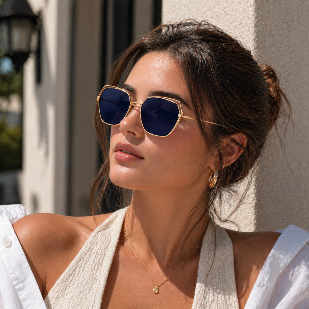 Blue Hexagon Trendy Sunglasses for women