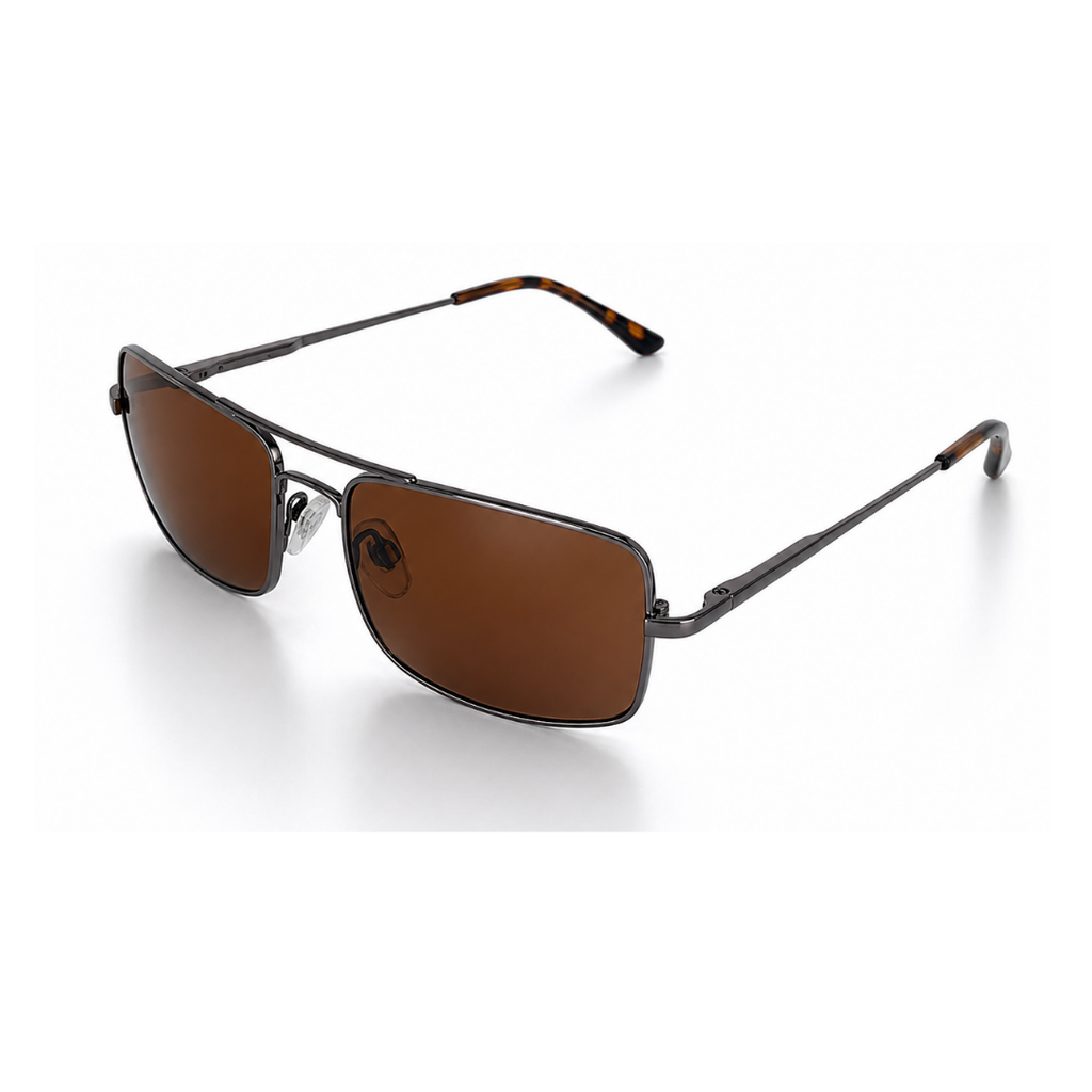 Brown Rectangular Metal Sunglasses for Men