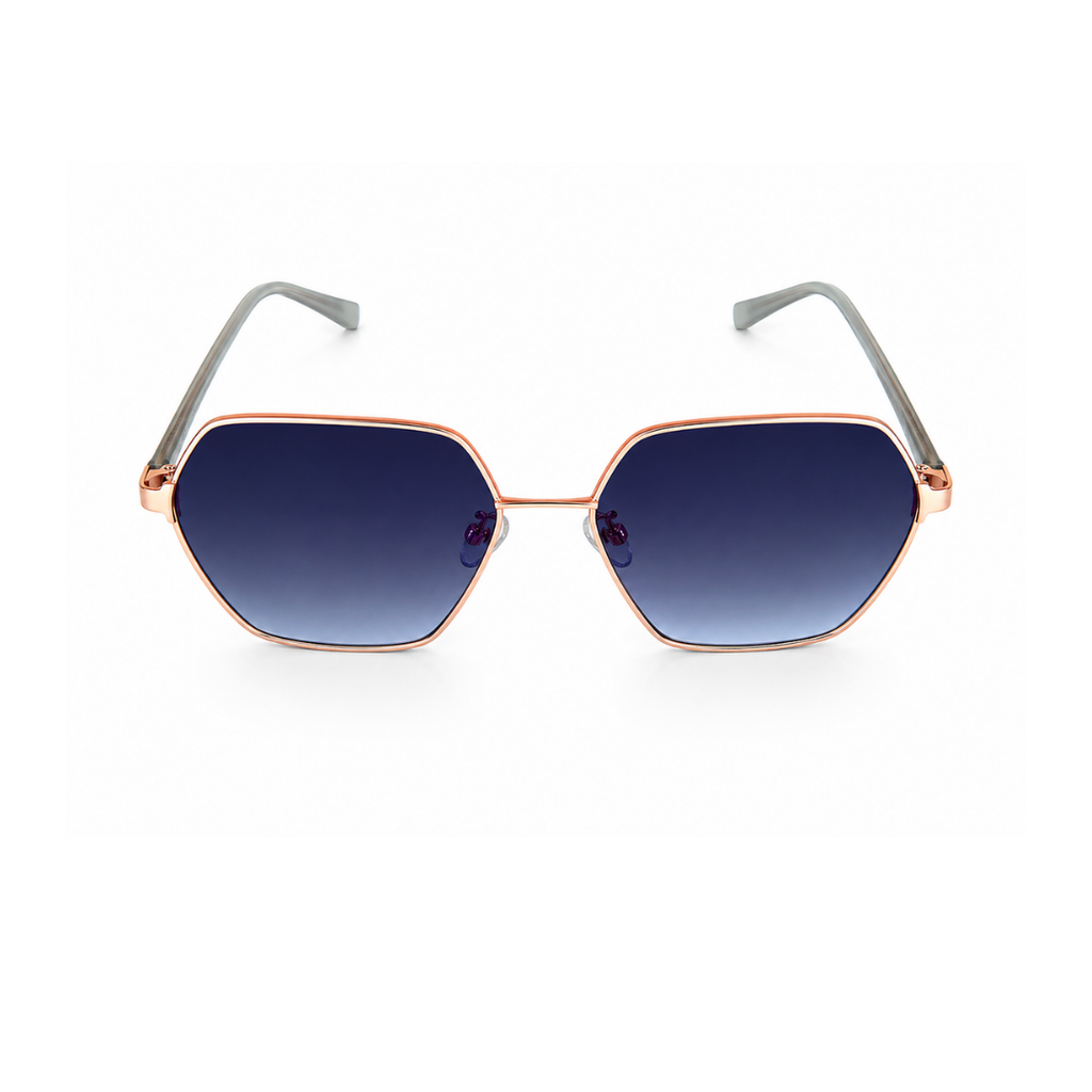 Blue Hexagon Metal Sunglasses for Women