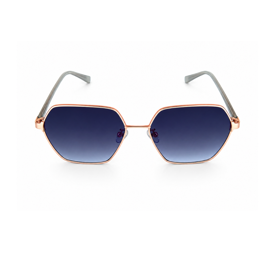Blue Hexagon Metal Sunglasses for Women