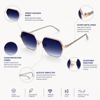 Blue Hexagon Metal Sunglasses for Women
