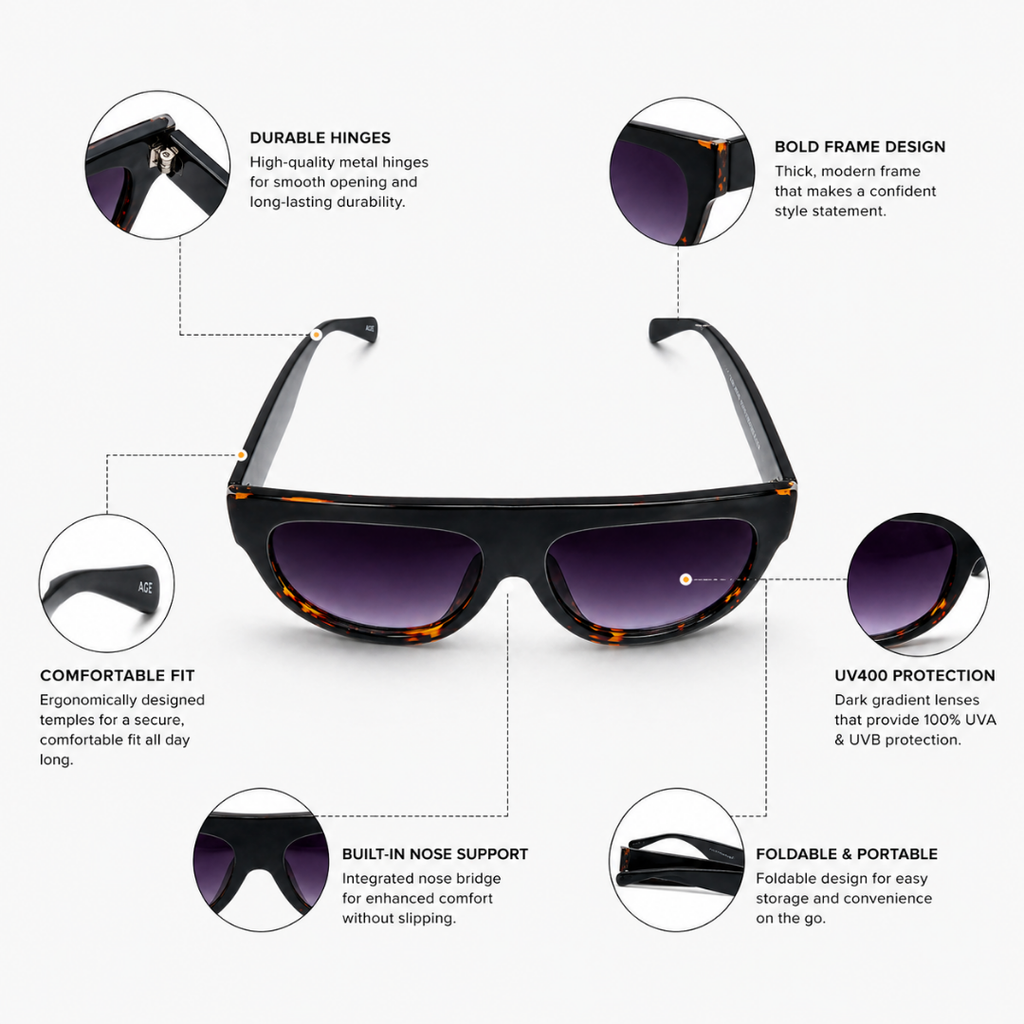 Black Leopard Square Trendy Sunglasses for Men
