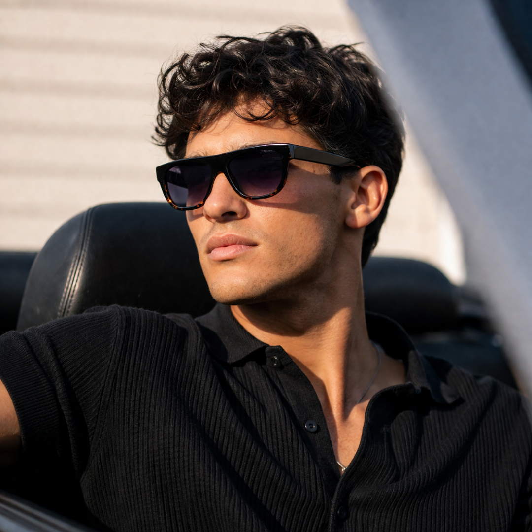 Black Leopard Square Trendy Sunglasses for Men