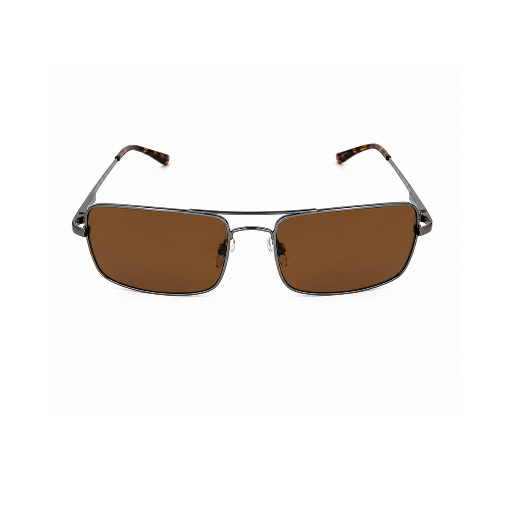 Brown Rectangular Metal Sunglasses for Men